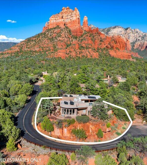 Aerial view of house with line