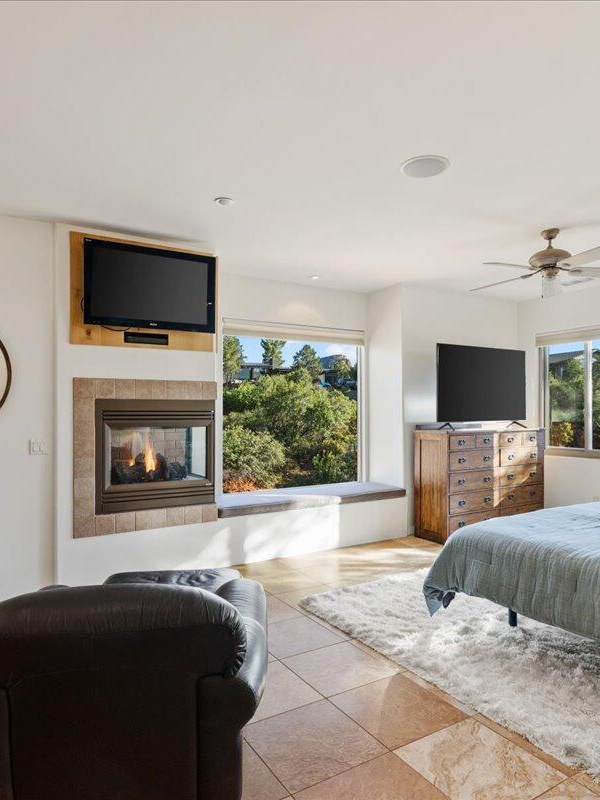 Primary bedroom in Sedona luxury home with Red Rock views